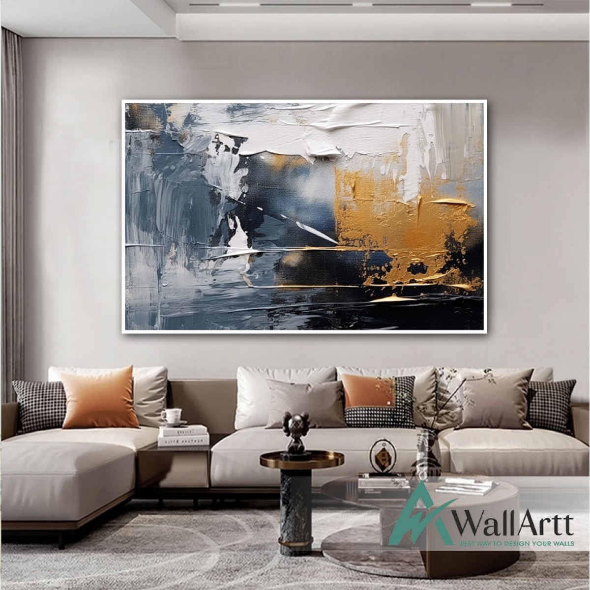 Gold on Navy 3D Heavy Textured Partial Oil Painting